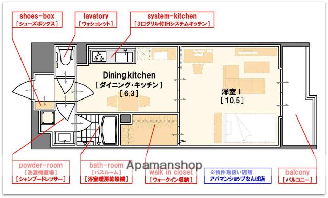 グランドゥール敷津(1DK/3階)の間取り写真