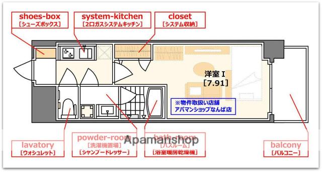 アーデン谷町(1K/2階)の間取り写真