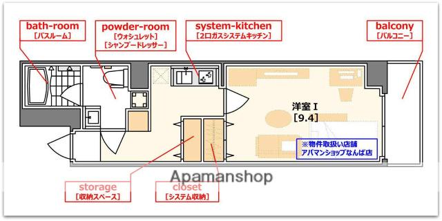 メゾン・デ・ノムラ東心斎橋(1K/2階)の間取り写真