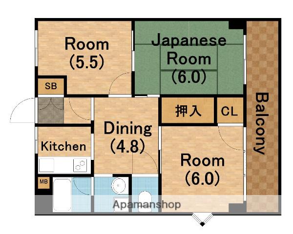 フローライト桜川(3DK/9階)の間取り写真