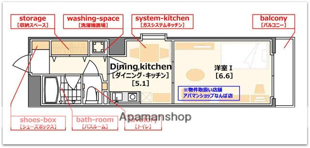 プレサンス千日前通(1DK/3階)の間取り写真