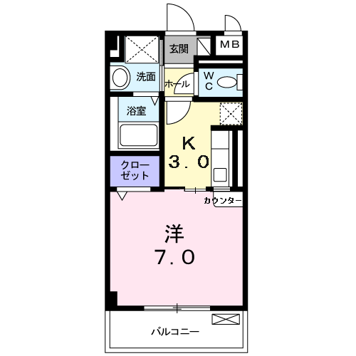 ジュネスO.C.U-Ⅱ(1K/3階)の間取り写真