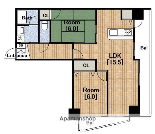 フェルザ住之江公園住之江フタバビル(2LDK/6階)の間取り写真