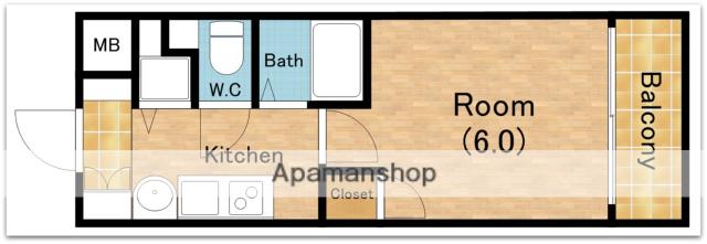 プレサンス難波元町(1K/2階)の間取り写真