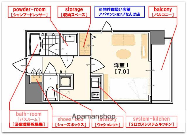スワンズシティ北堀江(1K/10階)の間取り写真