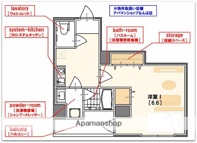 メゾンルージュ谷町(1K/3階)の間取り写真