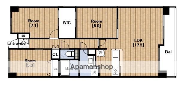 フロンティアタワー難波イーストグランソレイユ日本橋(3LDK/2階)の間取り写真