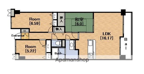 フロンティアタワー難波イーストグランソレイユ日本橋(3LDK/13階)の間取り写真