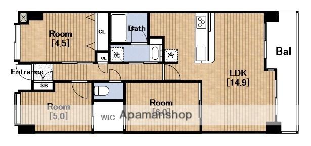 フロンティアタワー難波イーストグランソレイユ日本橋(3LDK/5階)の間取り写真