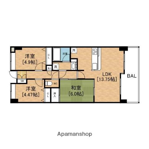 フロンティアタワー難波イーストグランソレイユ日本橋(3LDK/14階)の間取り写真