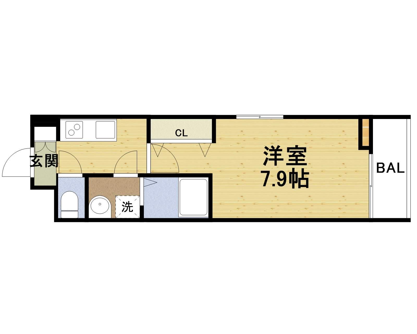 フォーチュン・テラス新喜多東(1K/2階)の間取り写真