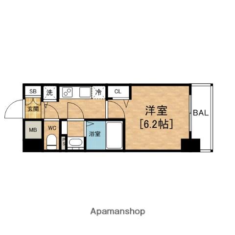 プレサンスタワー北浜(1K/3階)の間取り写真