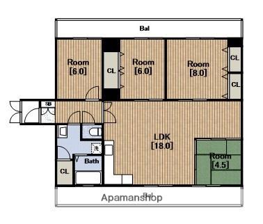 ラパンジール島之内(4LDK/10階)の間取り写真