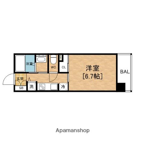 ル・パルトネール難波(1K/2階)の間取り写真