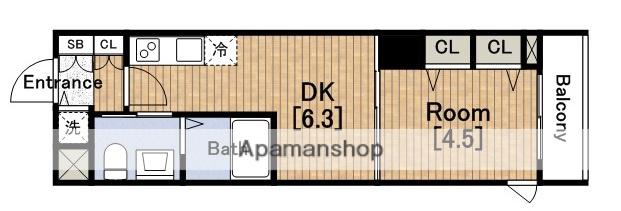 TLRレジデンス本町ウエストPARKHANAHONMACH(1DK/6階)の間取り写真