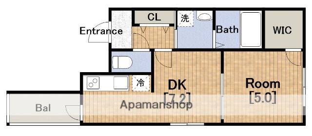 ソレイユ聖天下C棟(1DK/1階)の間取り写真