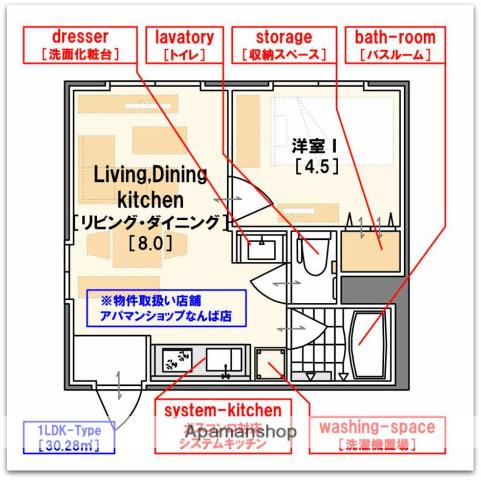 フラッグス肥後橋(1LDK/4階)の間取り写真