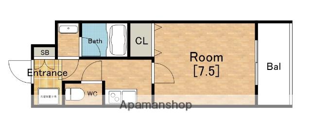 ウイングコート船場(1K/12階)の間取り写真