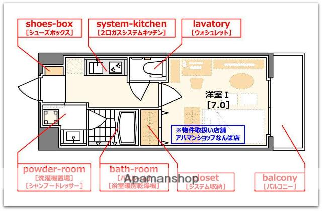 エグゼ難波西Ⅳ(1K/7階)の間取り写真