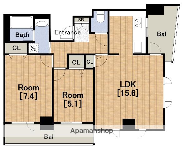 クロスレジデンス大阪新町(2LDK/17階)の間取り写真