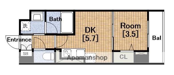 セルン新町(1DK/9階)の間取り写真