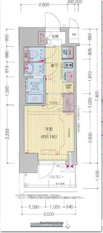 プレサンス松屋町ヴィゴラス(1K/6階)の間取り写真