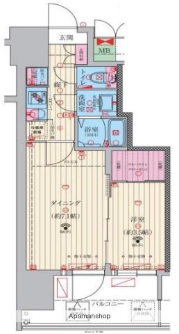 ファーストフィオーレ九条Ⅱ(1DK/6階)の間取り写真
