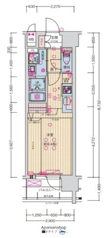 MELDIA CREST NAMBA SOL TERRACE(1K/14階)の間取り写真