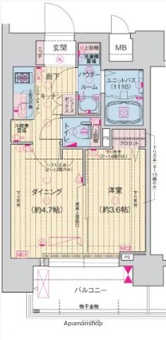 ソルテラス阿波座ウィズ(1DK/15階)の間取り写真