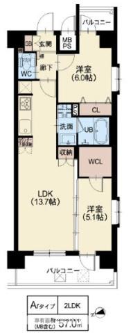 スプランディッド難波ウエストⅡ(2LDK/6階)の間取り写真