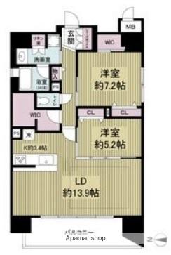 レジュールアッシュ谷町四丁目グランクラス(2LDK/13階)の間取り写真