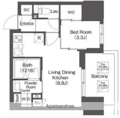 コンフォリア・リヴ本町ウエストQ(1LDK/16階)の間取り写真