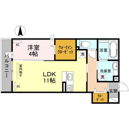 カーサ楯原(1LDK/2階)の間取り写真