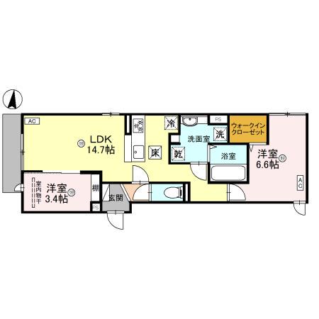 カーサルミノサ駒川(2LDK/1階)の間取り写真