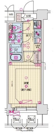 ソルテラス大阪BAY STATION SIDE(1K/2階)の間取り写真