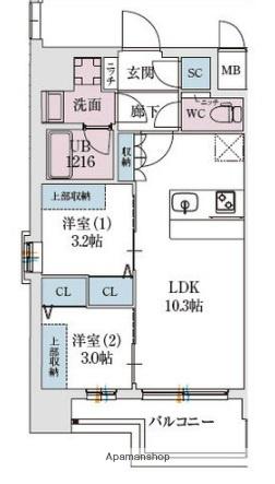 スプランディッド弁天町ウエスト(2LDK/2階)の間取り写真