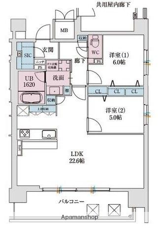 スプランディッド本町グランスプランディッド本町東DUE(2LDK/17階)の間取り写真