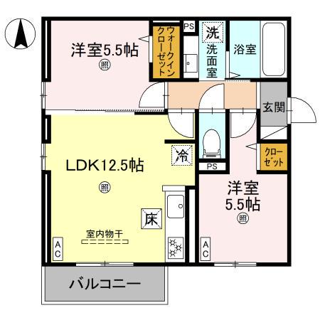 WISTERIA 三信(2LDK/1階)の間取り写真