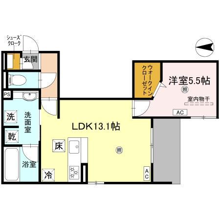 グランディーユ平野西(1LDK/1階)の間取り写真