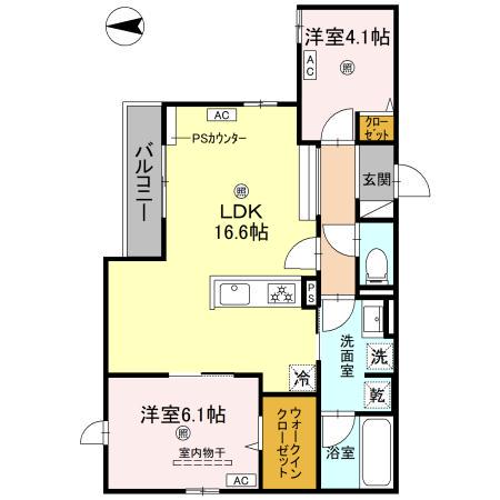 グランディーユ平野西(2LDK/3階)の間取り写真