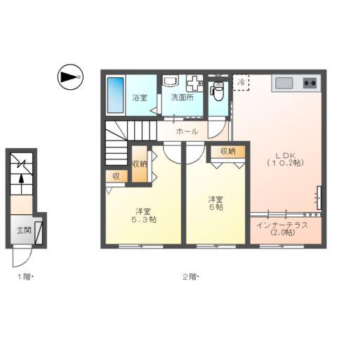 東成区玉津3丁目アパート工事(2LDK/2階)の間取り写真