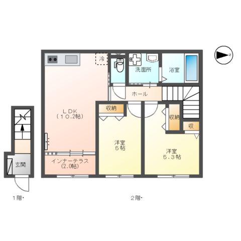 東成区玉津3丁目アパート工事(2LDK/2階)の間取り写真