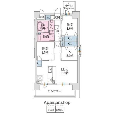 スプランディッド難波Ⅶ(3LDK/2階)の間取り写真