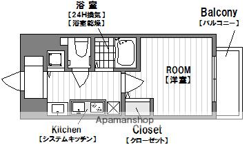 スワンズ心斎橋イースト(1K/4階)の間取り写真