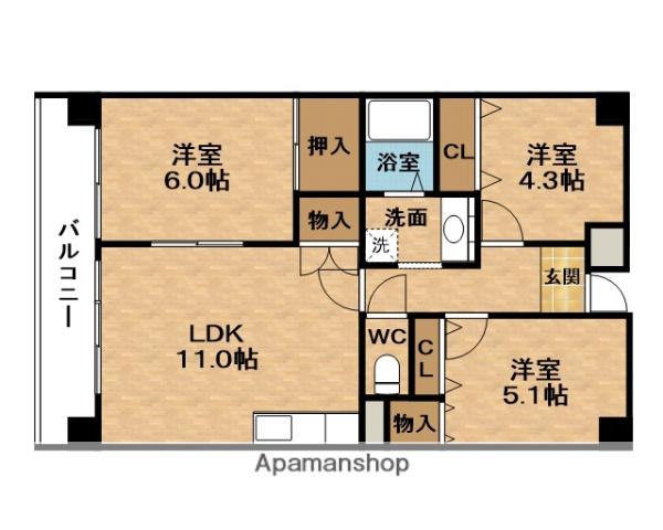 CH.158RESIDENCE NAKANOSHIMAシーエイチ(3LDK/4階)の間取り写真