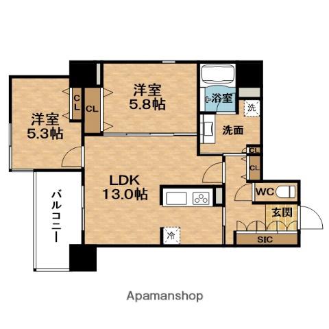 ワイズコート東梅田(2LDK/13階)の間取り写真