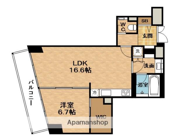 チャスカ茶屋町レジデンス(1LDK/13階)の間取り写真