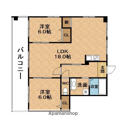 シャトーピィエルピーキトーハイツ(2LDK/10階)の間取り写真
