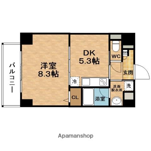 カルムクレール 258(1DK/9階)の間取り写真