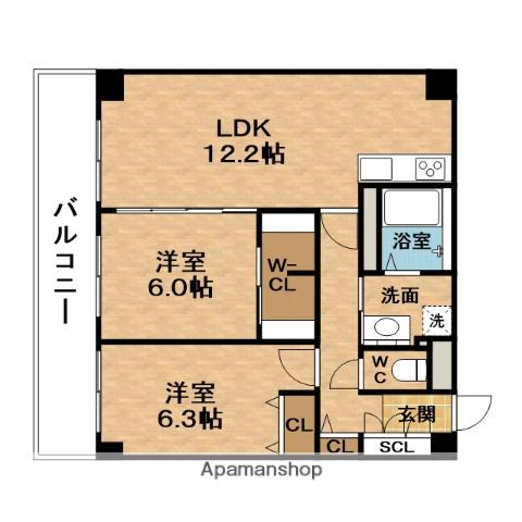 RESIDIA西天満(2LDK/3階)の間取り写真